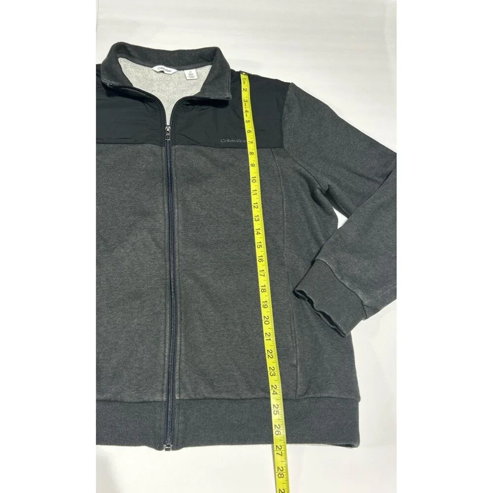 Calvin Klein Men's Large Gray Heather & Black Mixed-Media Full-Zip Jacket